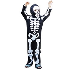 兒童萬聖節骷髏面罩 + 骨頭服裝組, 1套, 白色 + 黑色