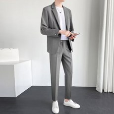엘쏘 남성용 빅사이즈 베이직 캐주얼 하객룩 면접정장 상하의 세트