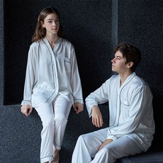 지노지노 디노바시 커플용 실크라인 브이넥 긴팔 잠옷 세트