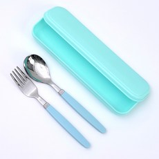 RAONNURI 孩童粉彩環保餐具組, 藍色（箱子），藍色（勺子，叉子）, 箱子+勺子+叉子