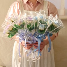 센트바스켓 라인 비누꽃 한송이 꽃다발, 수채화블루무드, 20개