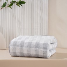 원이네 체크무늬 바스타월 극세사, 그레이, 1개