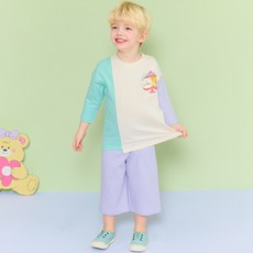 HEJMINI 童款愛心小熊貓咪印花拼色7分衣褲組