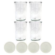 WECK 743 玻璃罐 + 可可牛奶色矽膠蓋 4入組 850ml, 4組