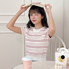 에비뉴비 여성용 컬러 단가라 반팔 니트