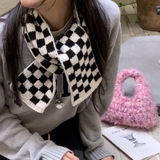 knit seasons 棒針棋盤格圍巾毛線 4入 編織 DIY材料包, 白色 + 黑色, 1套