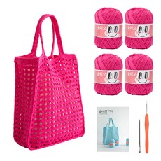 yarna 올리오 봉봉 네트백 DIY 패키지 실 4p + 돗바늘, 748 핫핑크(실), 랜덤발송(바늘), 1세트