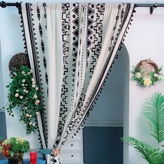 EVER HOUSE 波西米亞流蘇線條門簾, 黑色印花