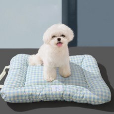 파스텔펫 반려동물 핸들 배색체크 쿠션, 블루, 1개