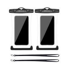 Sky Well IPX8防水 四重鎖扣 360度可觸控 智慧型手機 高級觸控防水袋 + 掛繩組, 黑色, 2套