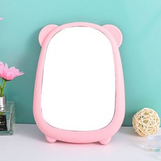 큐트 곰돌이 귀 접이식 거치대 휴대용 탁상 거울, 핑크