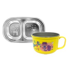 LE BARN 韓文字母不鏽鋼分隔餐盤+不鏽鋼碗, 混色, 1組