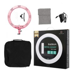 DAEHAN LED環形補光燈 355mm 粉色+收納袋+遙控器+攜帶式三角架+充電器, 1個, DH-V350