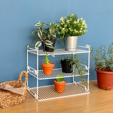 積木花盆整理架 M 2入 + 底板套組, 白色, 2層