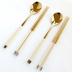 골든핸즈 304 2인 수저세트, 크림골드, 2세트, 숟가락 2p + 젓가락 2p