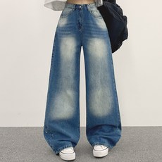 위드후이린 여성용 백스냅 와이드 일자 데님 팬츠