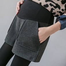 와이드 포켓 인조모직 임산부 하이웨스트 반바지