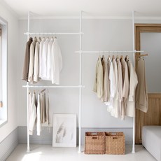 올리 실속형 철제 설치형 행거 3단+옷걸이봉, 화이트