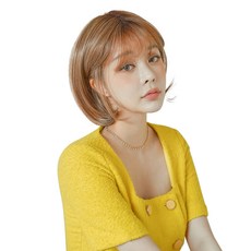 GabalNara 女用蕾絲頭皮空氣瀏海中長鮑伯頭全頂假髮 S, 牛奶棕 + 冰金色, 1個