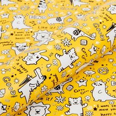 動物塗鴉金屬感捲筒包裝紙 - 芥末黃, 芥末, 1個