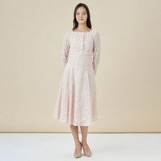 LINE ADDITION 花朵蕾絲連身裙, 淺粉紅色