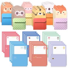 可愛動物文具 6 種 x 4p + 可愛的動物朋友文具 6 種 x 4p 套裝, 隨機發貨（可愛動物朋友信封）, 1套