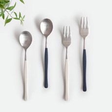 NICOTT 緞面彩色茶匙茶叉雙人組 奶油色 藍黑色, 1套, 茶匙2入 + 茶叉2入