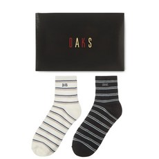 DAKS 條紋厚實木休閒襪 2 件套 DGSS1E205, 白色海軍