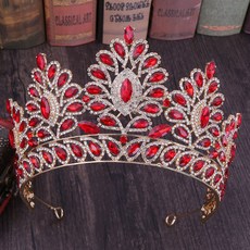 겟잇블루 바로크 라인 스톤 티아라, 골드 + 빅레드, 1개