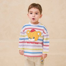 milkmile 兒童款 Happiness 小熊多色條紋 T恤