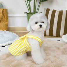 PASTEL PET 狗狗蝴蝶結條紋連身裙, 黃色, 1個