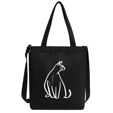 옥스타 여성용 드로잉 고양이 면 크로스 에코백