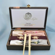 H.jin 百壽百福 鍍金鈦 B款 湯匙筷子組, 1組, 鈦金湯筷 2組+筷架 2入+綢緞收納袋 2入+盒子+提袋