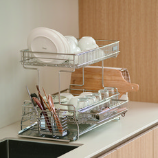 Sobel Haven全不鏽鋼304壓花型餐具瀝水架側開式全套組, 1套, 單一顏色, 2層