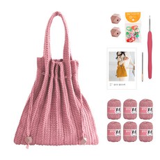 yarna 올리오 단색 플리츠백 뜨개질 DIY 패키지 M 바늘 부자재포함, 706 로즈티, 1세트
