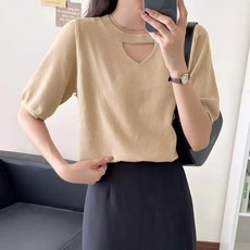 앤드스타일 여성용 밀리트임 라운드넥 반팔 니트 262276