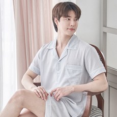 DOSSY 男款人造絲短袖立領睡衣套裝