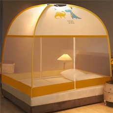 Tiger Pavilion 免安裝 蒙古包蚊帳 家用臥室可折疊, 黃色