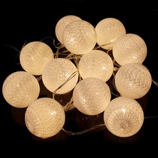 파티쇼 LED 코튼 볼 라이트 가랜드, 화이트, 1세트