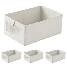 Code86 布藝風格亞麻可折疊收納籃, 4個, 淺灰色