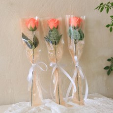 센트바스켓 비누꽃 쁘띠 장미 한송이 꽃다발, 코랄, 3개
