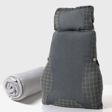 可拆卸椅背靠枕靠墊+毯子組, 32深灰色格紋絲