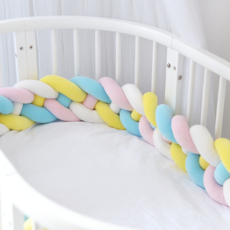 Happy Mine 溫暖柔軟麻花捲床圍 1m, 白色 + 淺粉色 + 藍色 + 黃色