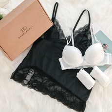 GLAM GONGGAM 素色簡約內衣+內褲 2入+蕾絲背心+禮盒組