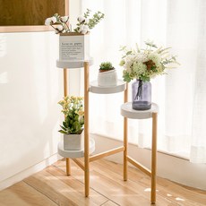 21C Trend 鐵製單排花盆架, 白色 + 木質, 4層