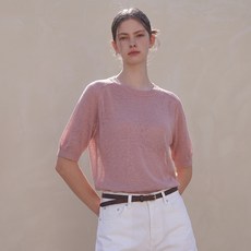 ab.plus 女款夏季柔美版型亞麻基本款短袖針織衫 LSA2MW37