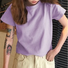 구디프 여성용 베이직 코튼 라운드 크롭 반팔 티셔츠