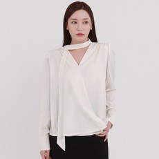 엘쏘 고퀄 타이 셔링 브이넥 새틴 하객룩 블라우스