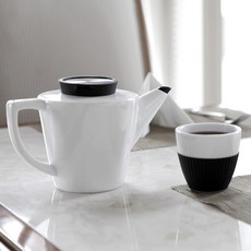 VIVA SCANDINAVIA Infusion 陶瓷茶具組 1L, 純白色 + 黑色, 1套, 茶壺 + 杯子 2入