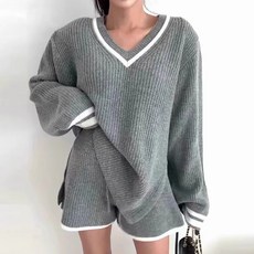 MEICHEL Rulani 線條點綴 V領針織衫 + 短褲套裝 11094